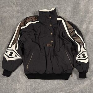 Vintage Bogner Black Ski Pullover Jacket Women 10 USA 1980s 1/2 Zip Applique 80s